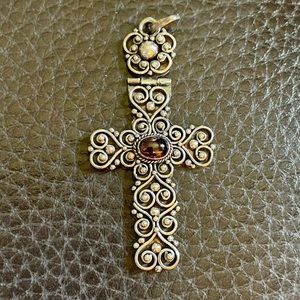 Sterling Silver with Garnet Gemstone Cross Pendant